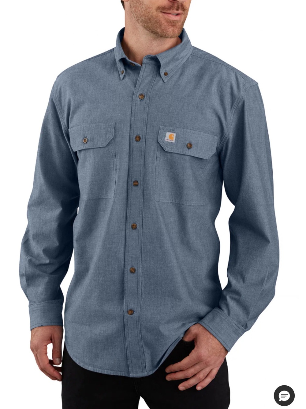 Carhartt Men's Button-Down Fort Loose LS Shirt Chambray Light Blue Large